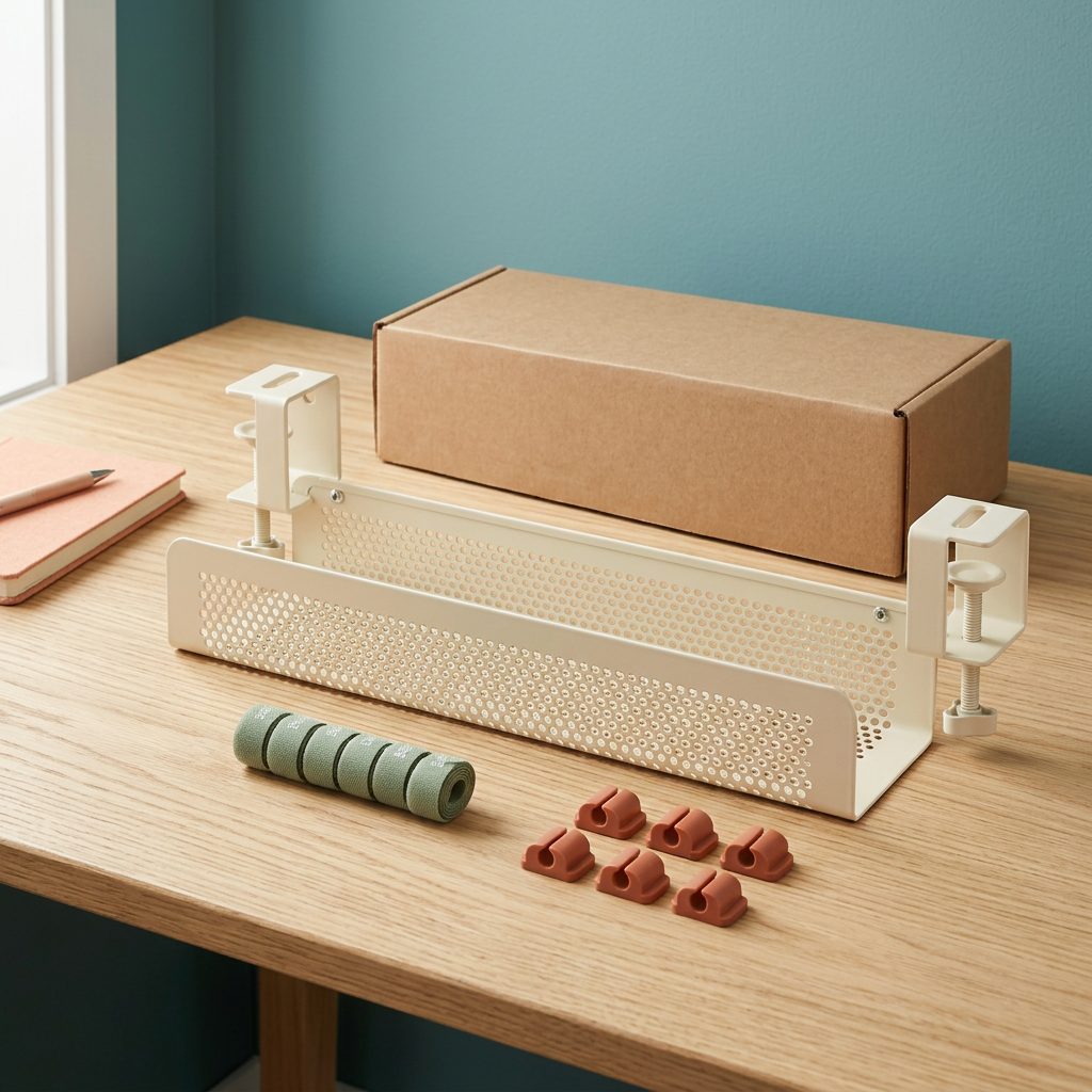AI concept ivory clamp-on cable basket kit with sage ties and terracotta clips