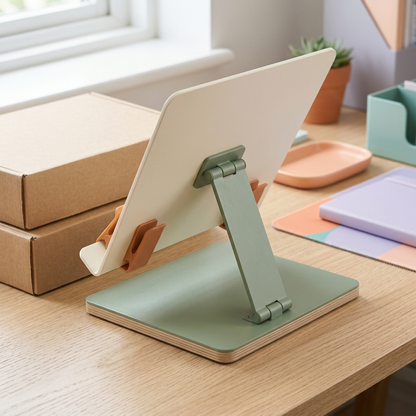 Adjustable Desktop Reading & Document Stand — Ivory Support Panel with Sage Base and Terracotta Page Clips for Books & Reference Pages