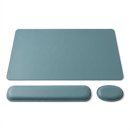 AI concept three-piece desk mat and wrist rest set on white background
