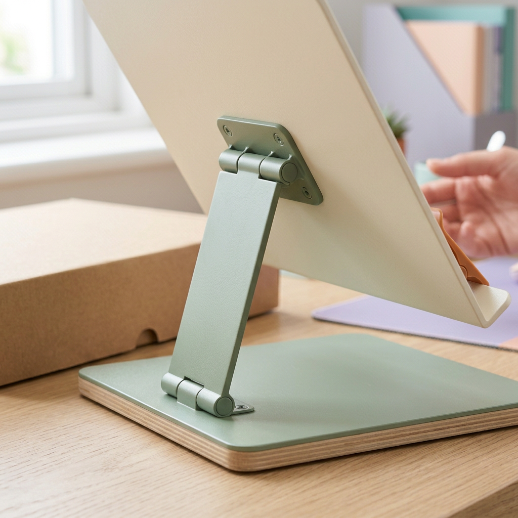 Adjustable Desktop Reading & Document Stand — Ivory Support Panel with Sage Base and Terracotta Page Clips for Books & Reference Pages
