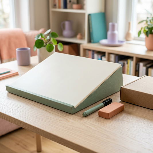 Desktop Planning & Writing Board Kit — Ivory Sloped Memo Surface with Sage Base, Coordinated Marker & Terracotta Eraser