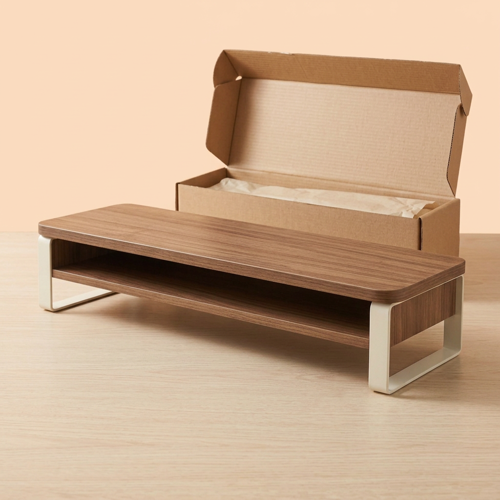 AI concept monitor riser with plain unbranded packaging