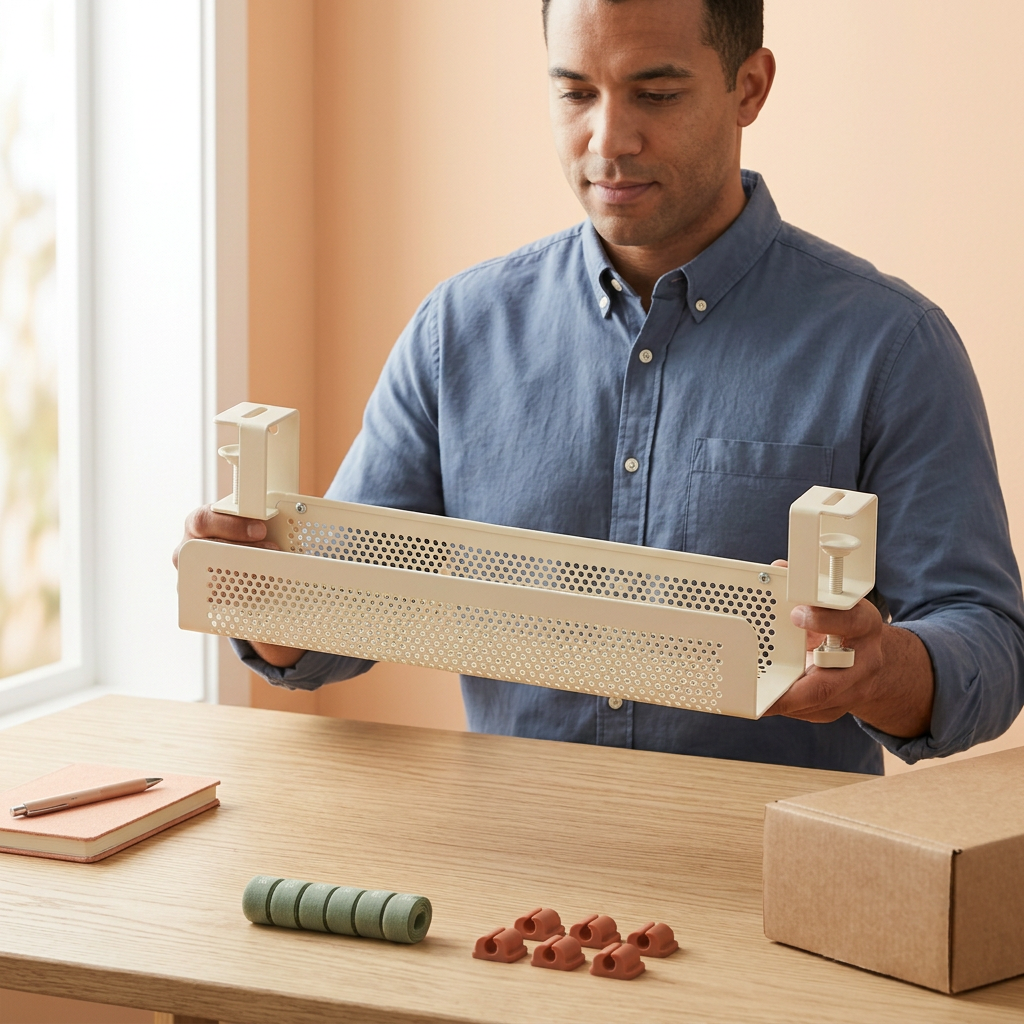 AI concept adult male model holding ivory cable basket