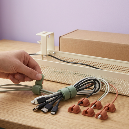AI concept sage ties and terracotta cable clips